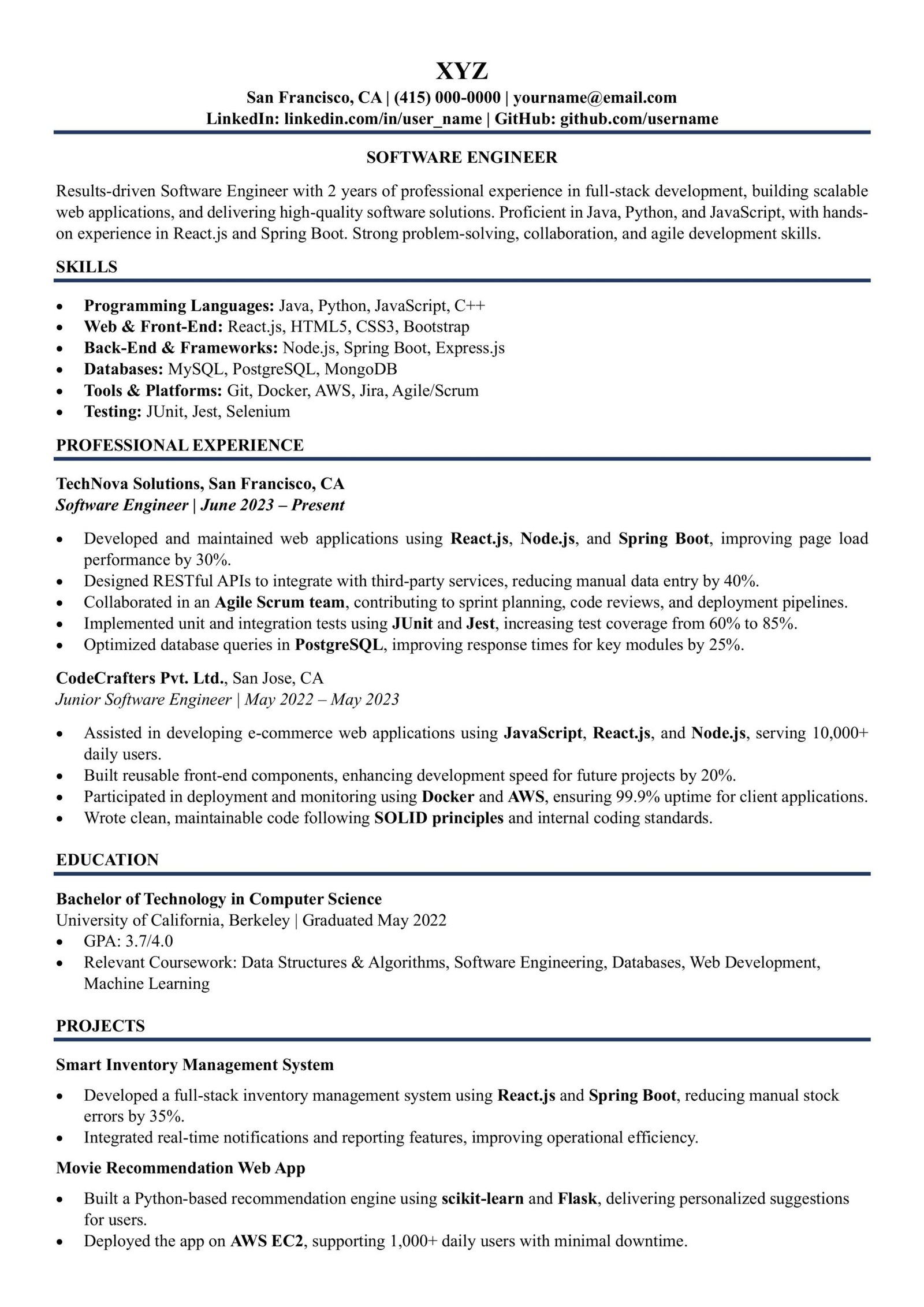 Professional Software Engineer Resume Sample to Get You Hired