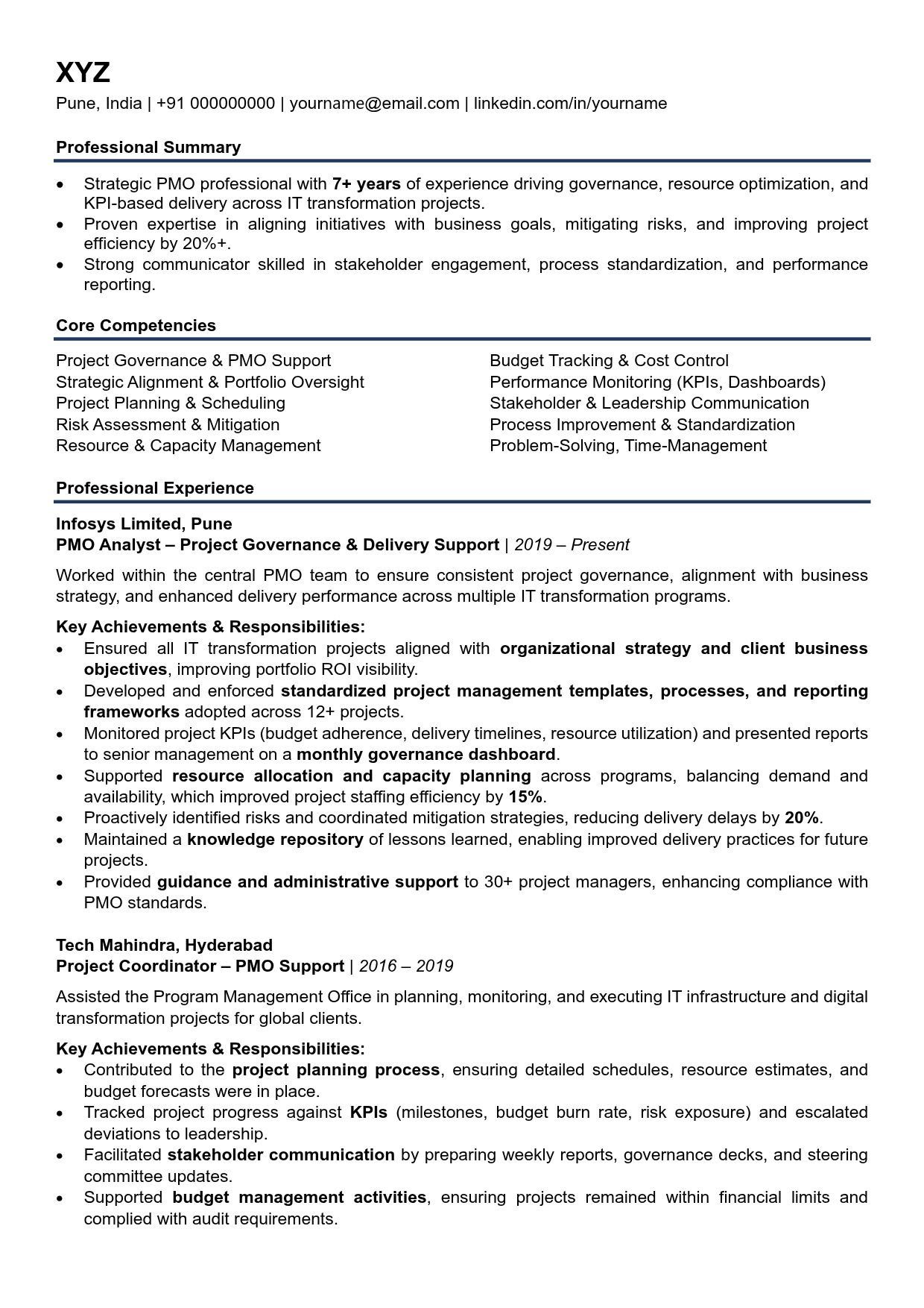 PMO Resume Sample: Craft a Standout Resume for Project Management Office Roles