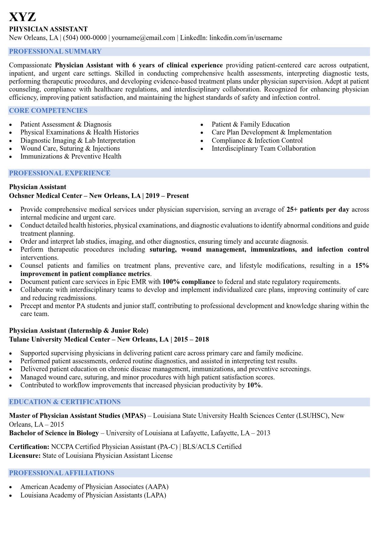 Physician Assistant Resume Sample: Stand Out in a Competitive Healthcare Job Market